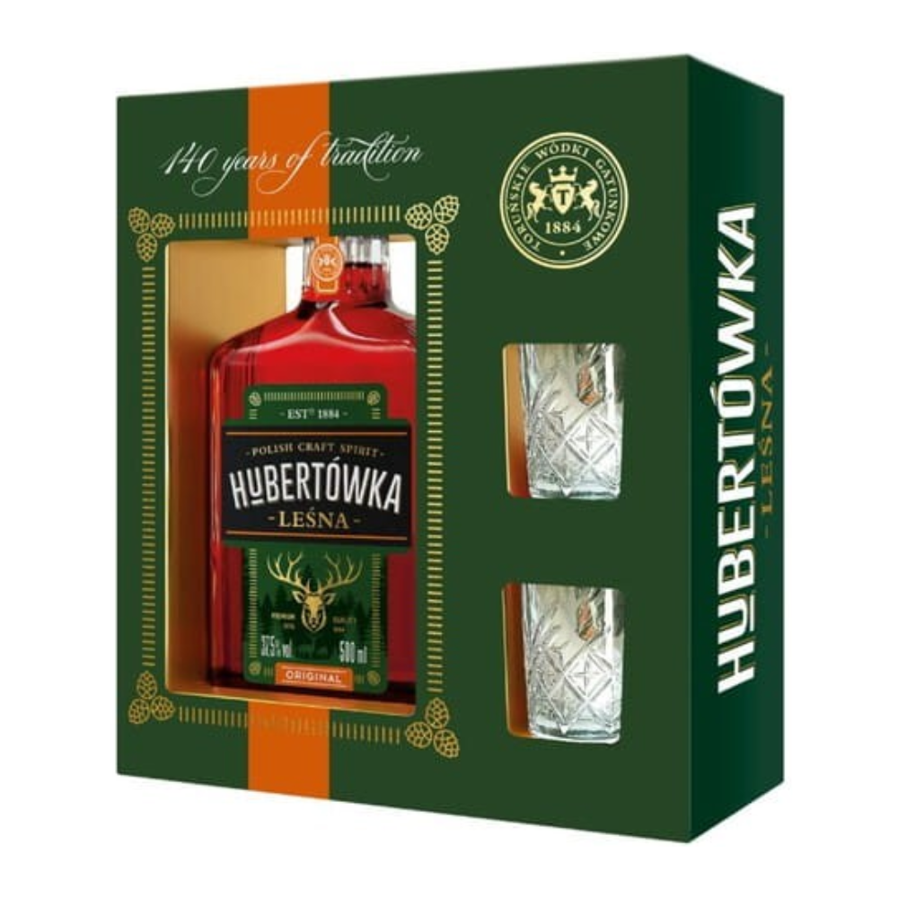 Wódka Hubertówka Leśna Bitter  37,5% 500 ml + kieliszki