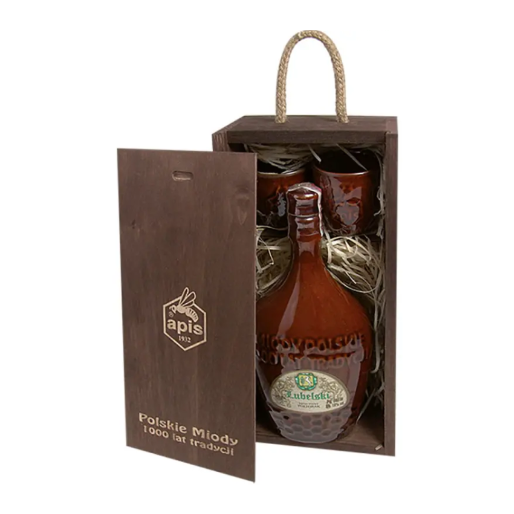 Miód Pitny Lubelski w Ciemnej Skrzynce 16% 750 ml + 2 czarki