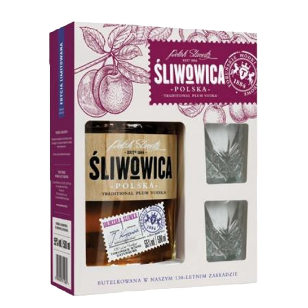 Wódka Śliwowica Polska 55% 500 ml + kieliszki