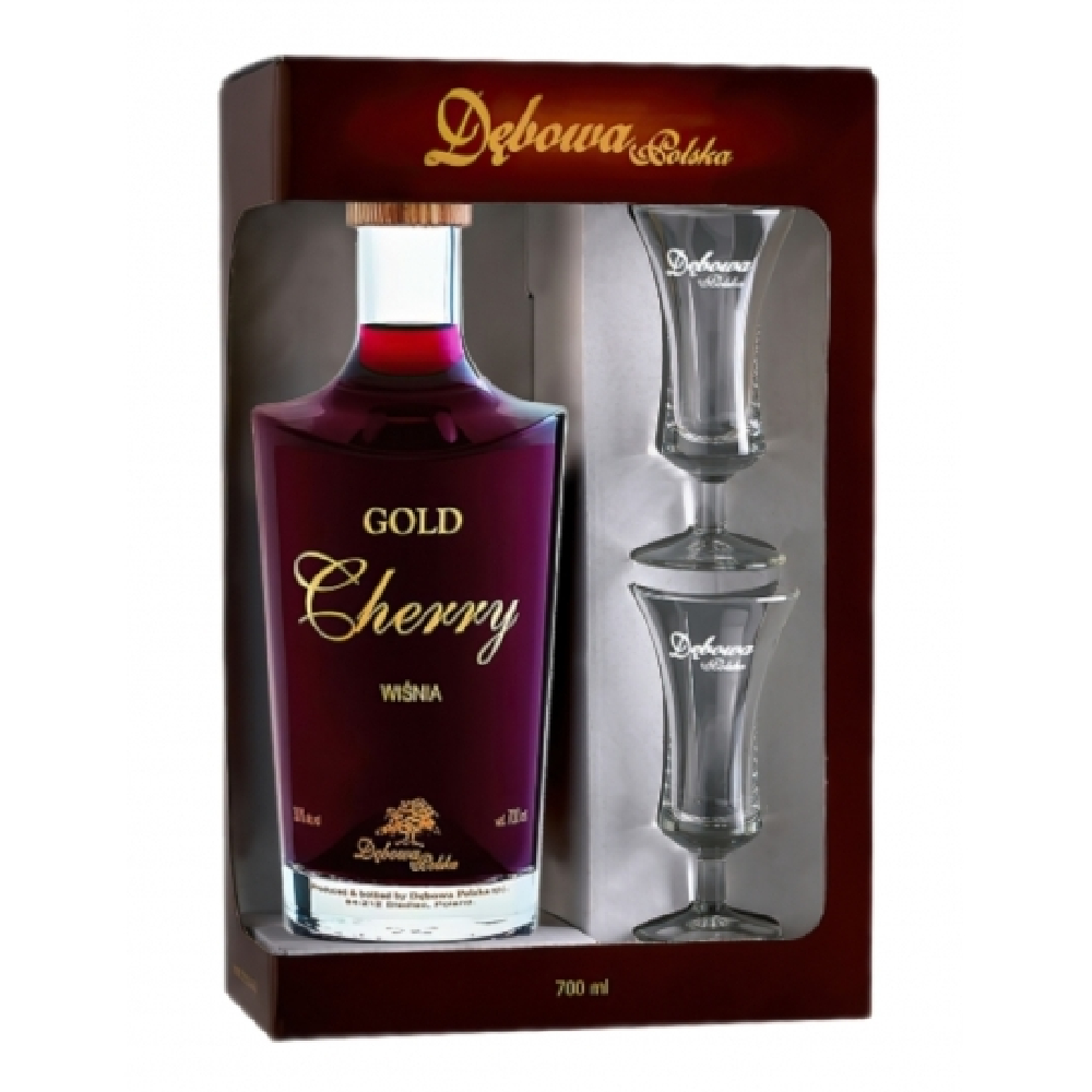 Likier Dębowa Polska Cherry Gold 30% 700 ml + 2 kieliszki