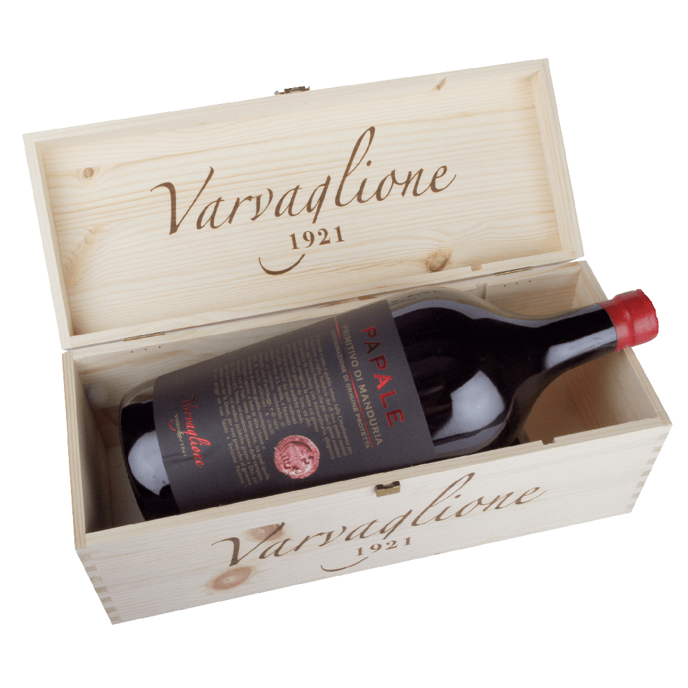 Wino Varvaglione Papale Primitivo di Manduria Jerobam czerwone wytrawne 3000 ml w skrzyni