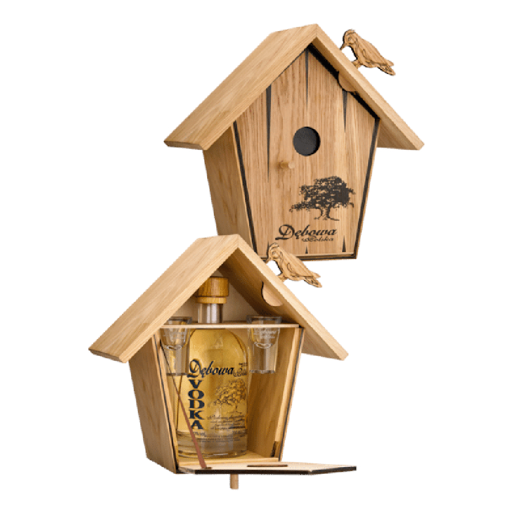Wódka Dębowa De Chene 40% 700 ml + Budka dla ptaków + 2 kieliszki
