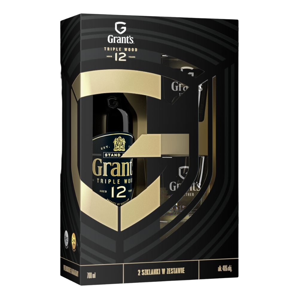Whisky Grant's 12YO Triple Wood 40% 700 ml + 2 szklanki