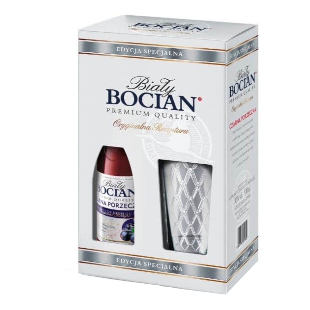 Likier Biały Bocian Czarna Porzeczka + szklanka 30% 500 ml