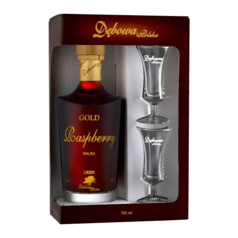 Likier Dębowa Gold Raspberry 20% 700 ml + 2 kieliszki