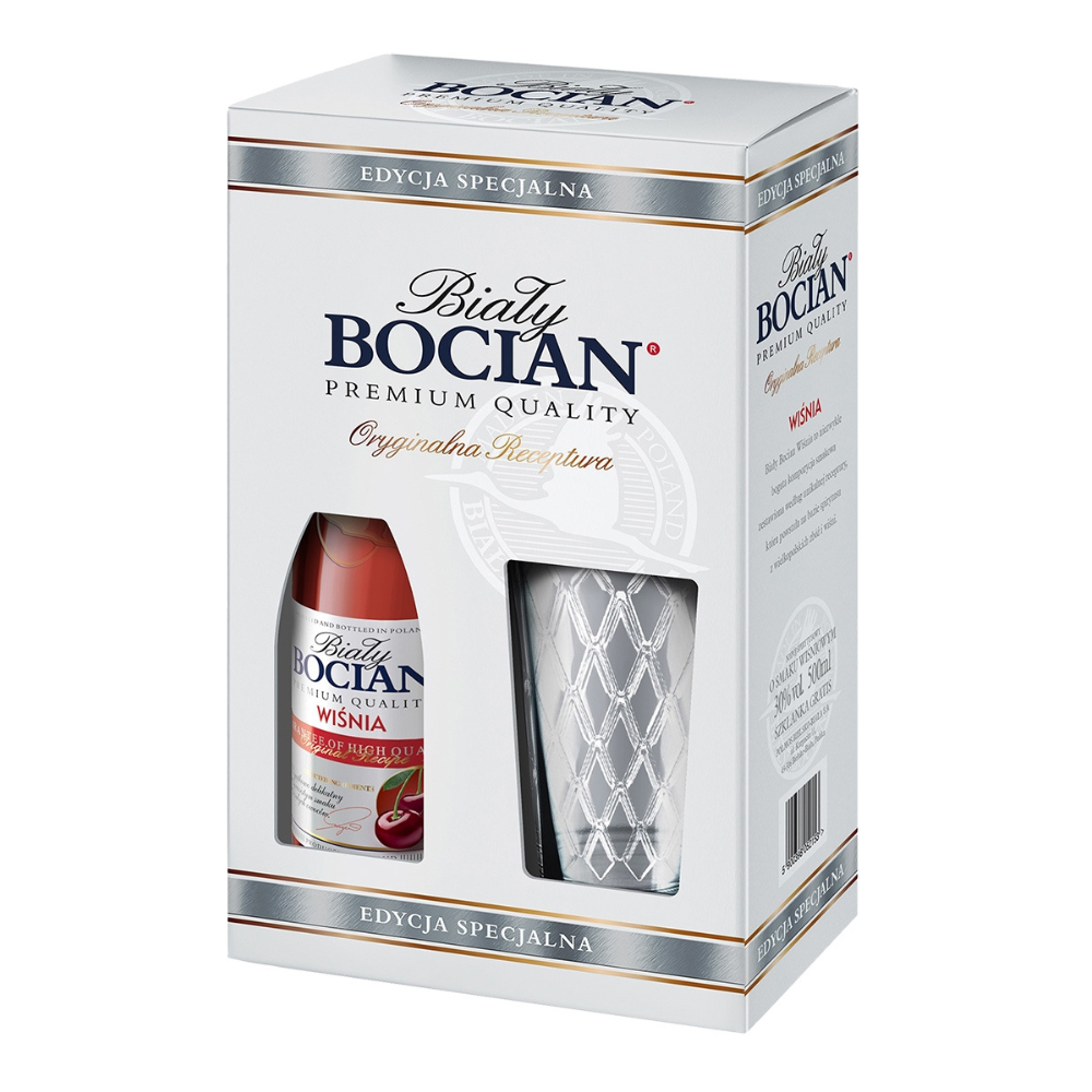 Wódka Biały Bocian Wiśnia 30% 500 ml + szklanka